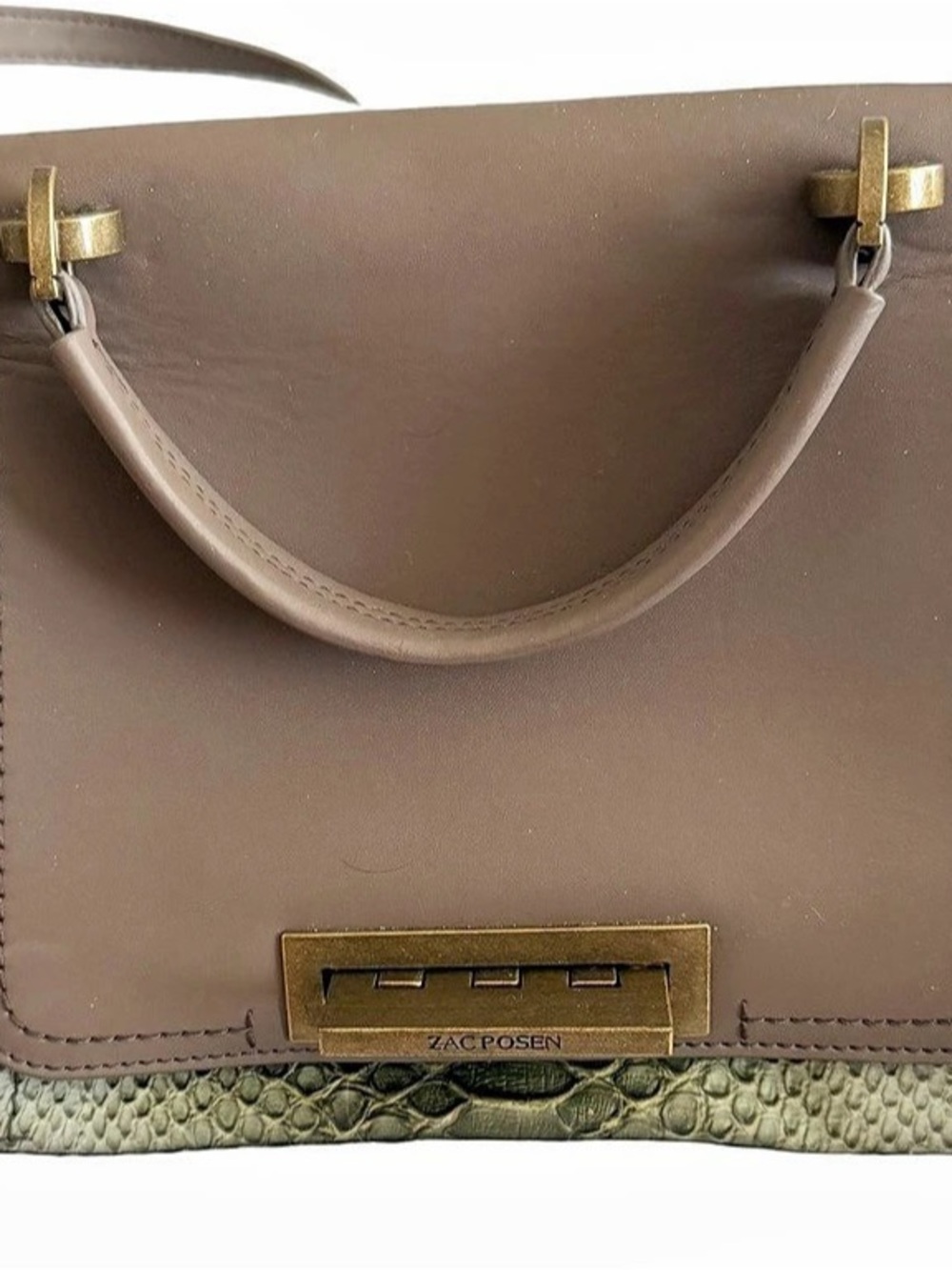 Zac Posen Eartha Folded Gusset Satchel Brown & Green Crossbody Bag